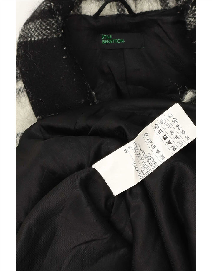 Benetton Damen Mantel IT 44 Mittelschwarz karierte Wolle