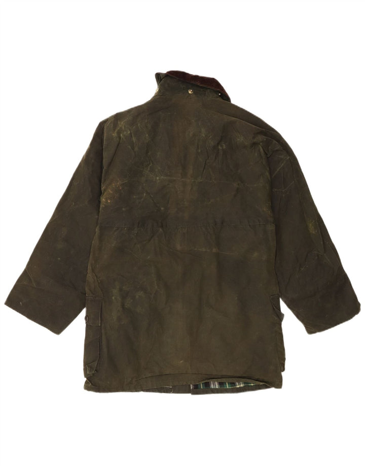 Vintage Herrenjacke aus gewachster Baumwolle, Größe 36, klein, grün kariert