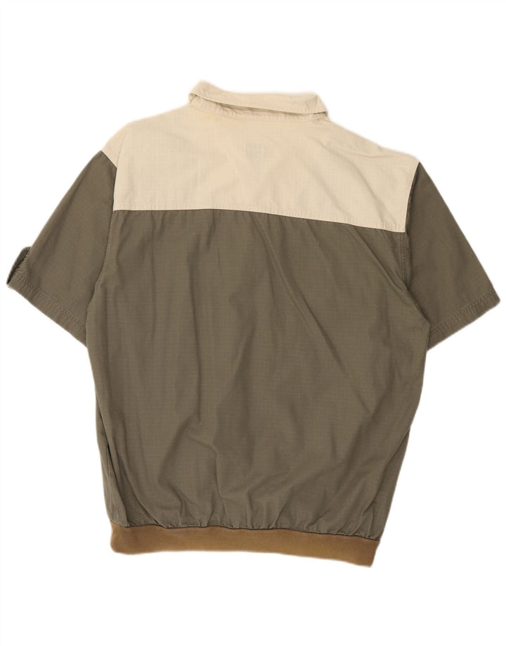 Jacques Lorant Herren Kurzarm-Pullover-Hemd, Mittelkhaki, Farbblock
