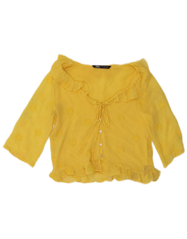 Zara Damen Crop 3/4-Ärmel-Hemdbluse UK 10 Small Gelb