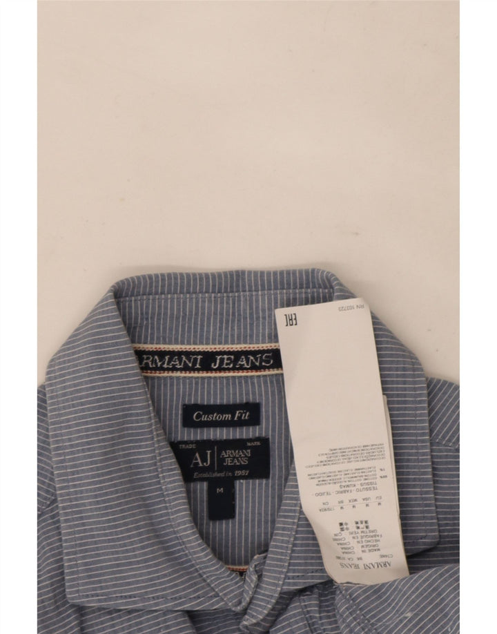 Armani Jeans Herren-Hemd mit individueller Passform, mittelblaue Nadelstreifen-Baumwolle