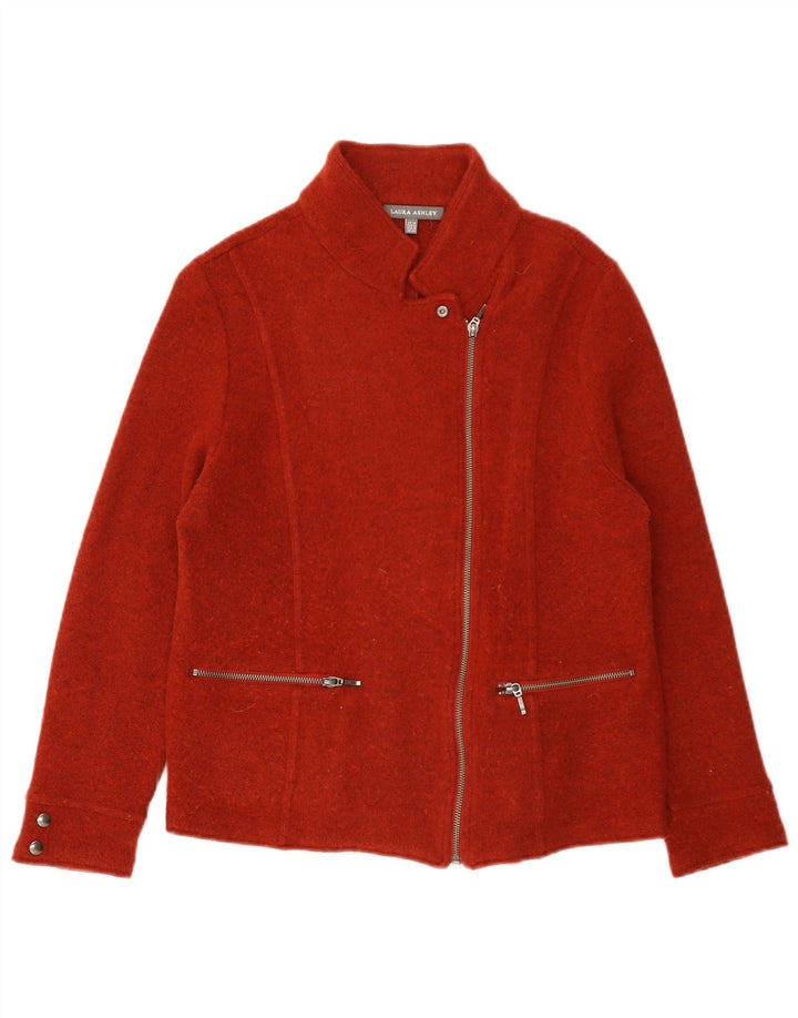 Laura Ashley Damen-Strickblazer mit durchgehendem Reißverschluss, UK 16, Größe L, rote Lammwolle