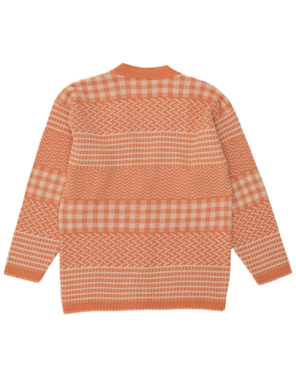 Vintage Damen Cardigan Pullover UK 14 Mittelorange Geometrisch Acryl