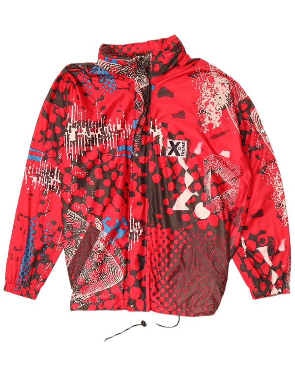 Vintage Herren Regenjacke mit grafischer Kapuze, UK 44 2XL, Rot, geometrisch