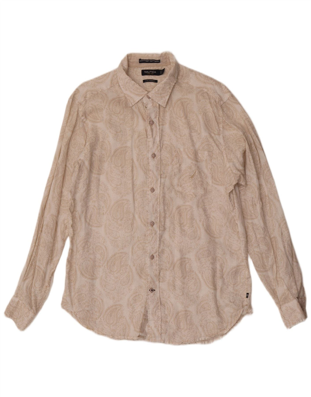 Nautica Herrenhemd, groß, beige, Paisley-Leinen