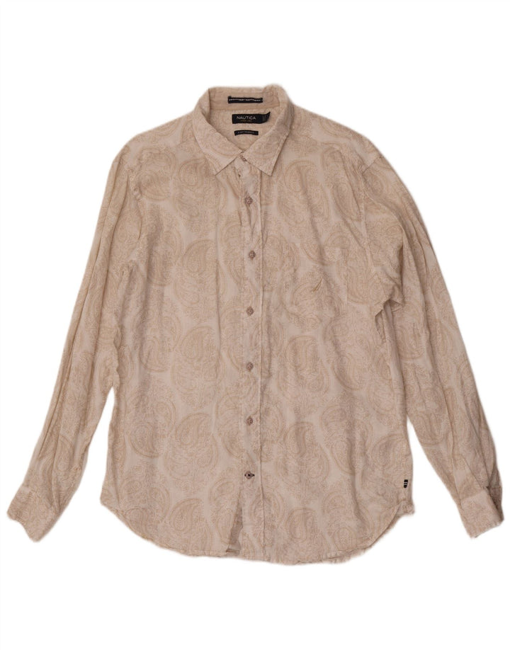 Nautica Herrenhemd, groß, beige, Paisley-Leinen