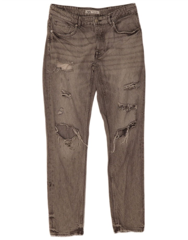 Zara Herren Distressed Slim Jeans EU 42 Large W32 L31 Graue Baumwolle