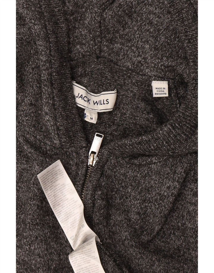 Jack Wills Herren-Strickjacke mit Kapuze aus mittelgrau meliertem Polyester