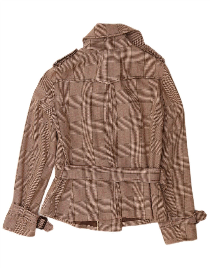 PEPE Jeans Damen Pea Coat mit Gürtel, UK 14, mittelbraune Hahnentritt-Baumwolle