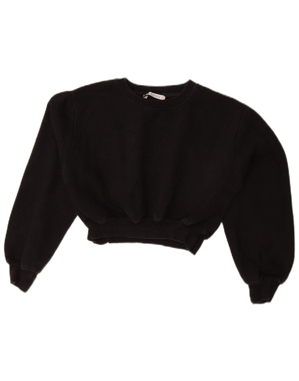Zara Damen Crop Sweatshirt Pullover UK 10 Small Schwarz