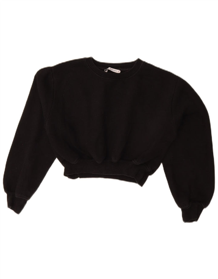 Zara Damen Crop Sweatshirt Pullover UK 10 Small Schwarz