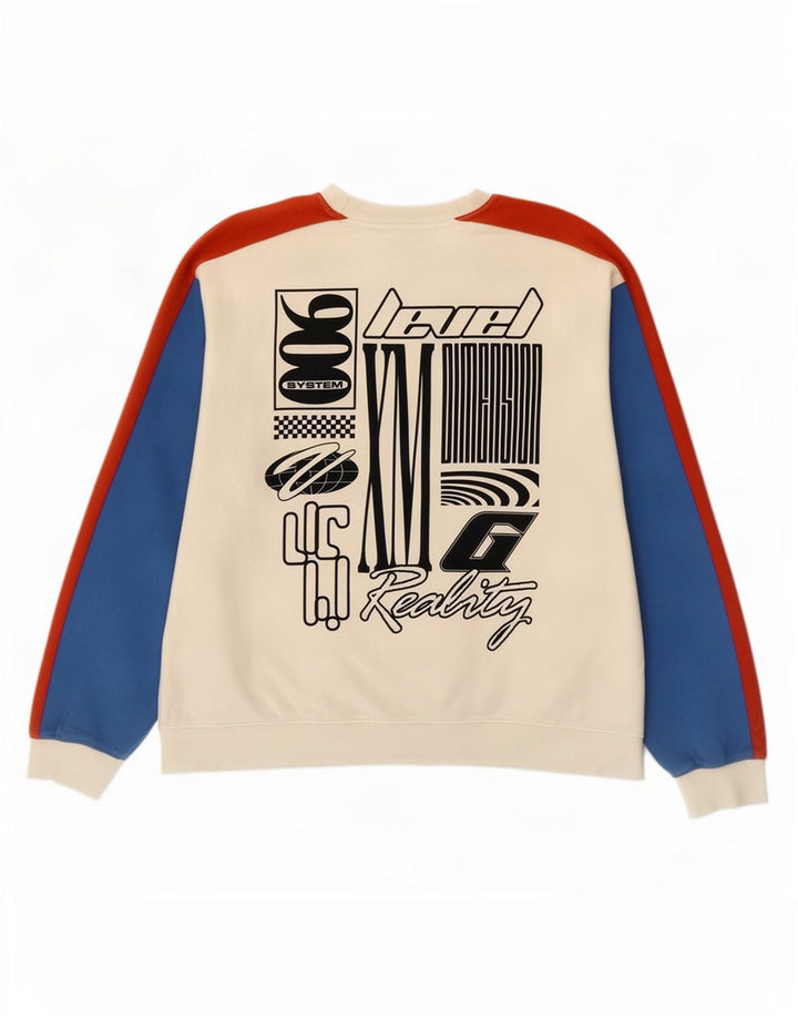 Topman Herren-Sweatshirt mit Grafik, Größe L, Weiß, Farbblock