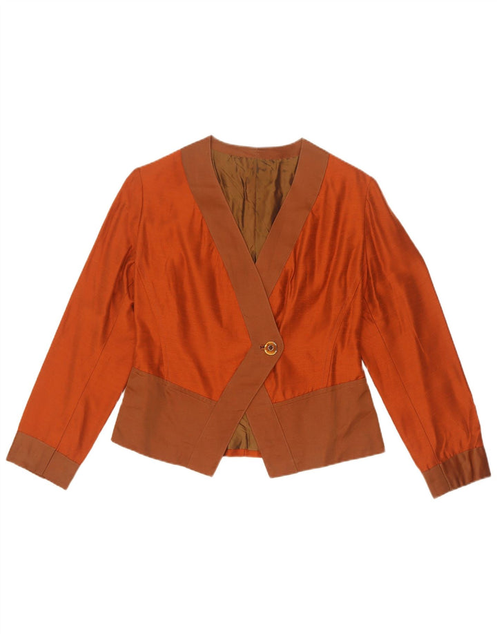 Vintage Damen Crop 1 Button Blazer Jacke UK 10 Small Orange Colourblock