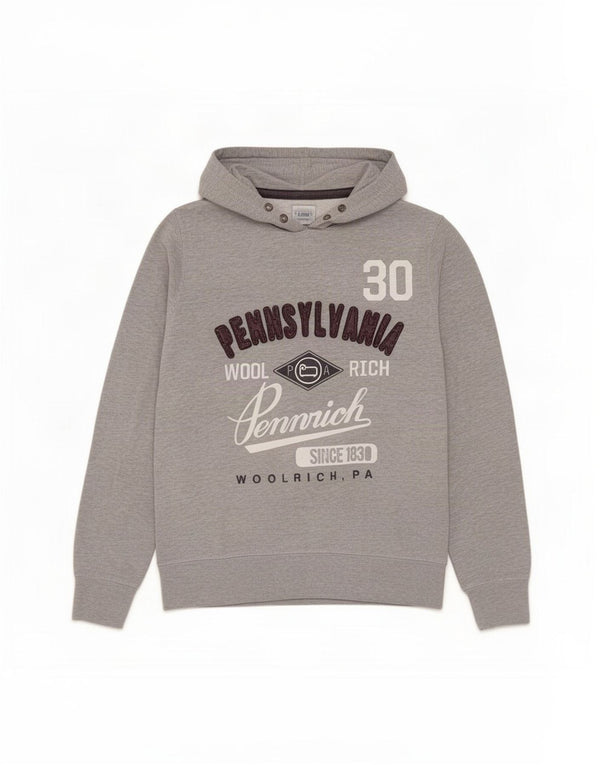 Woolrich Herren-Kapuzenpullover mit Grafik, mittelgraue Baumwolle
