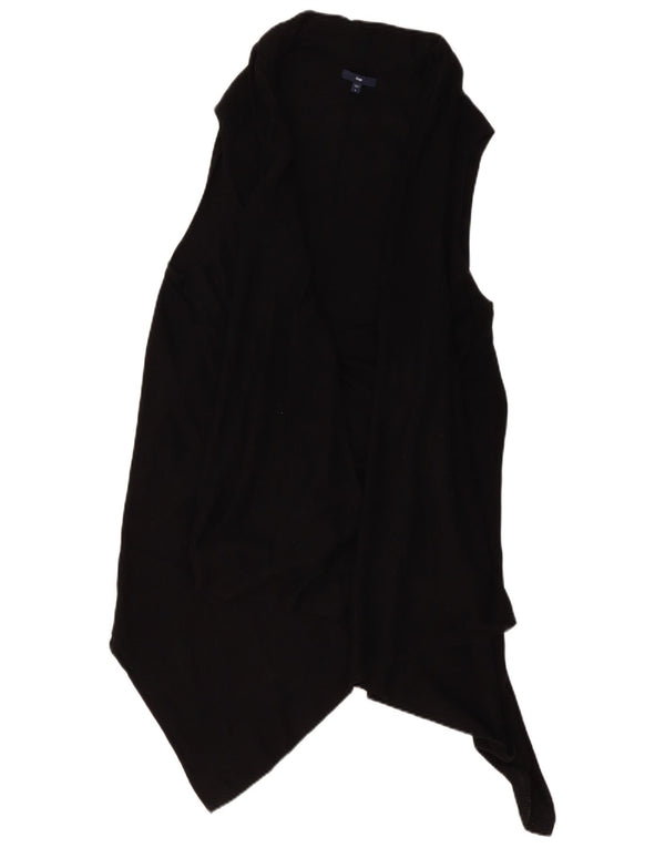 Gap Damen Asymmetrischer ärmelloser Cardigan-Pullover UK 16 Große schwarze Baumwolle