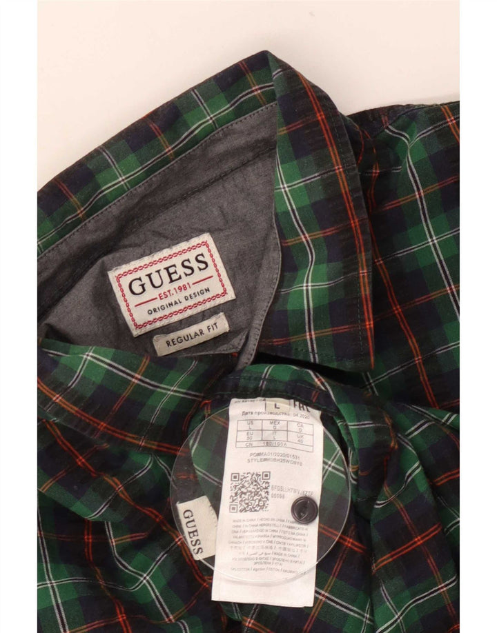 Guess Herren-Hemd mit normaler Passform, UK 40, mittelgrün, kariert, Baumwolle