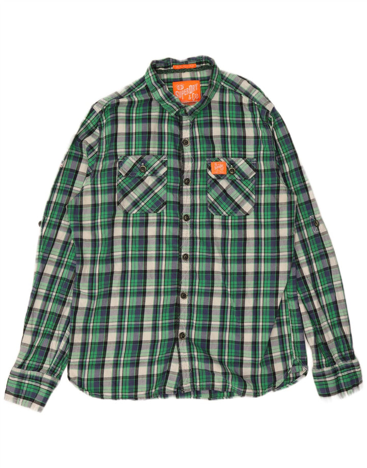 SUPERDRY Herren-Flanellhemd XL, grün kariert, Baumwolle