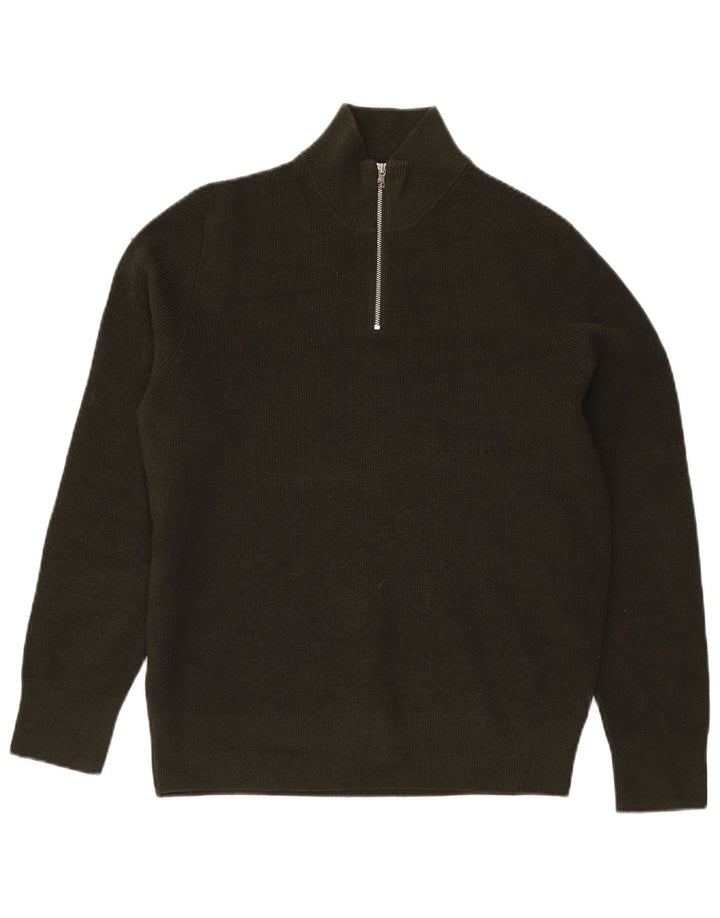 Marks & SPENCER Herren-Pullover mit Reißverschluss am Hals, groß, Khaki, Polyester