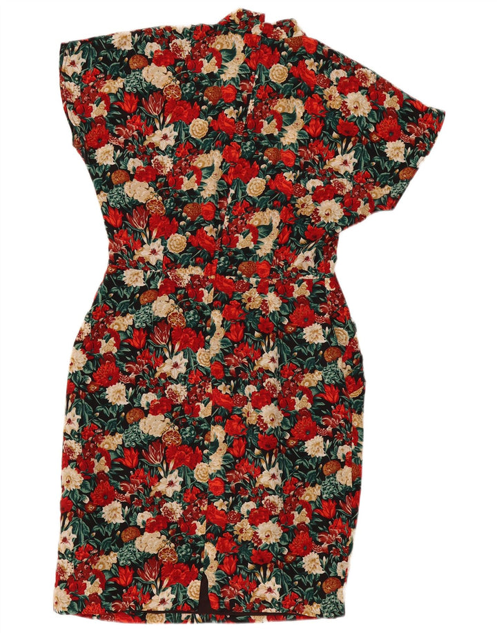 Vintage Damen Etuikleid IT 46 Große mehrfarbige Blumenseide