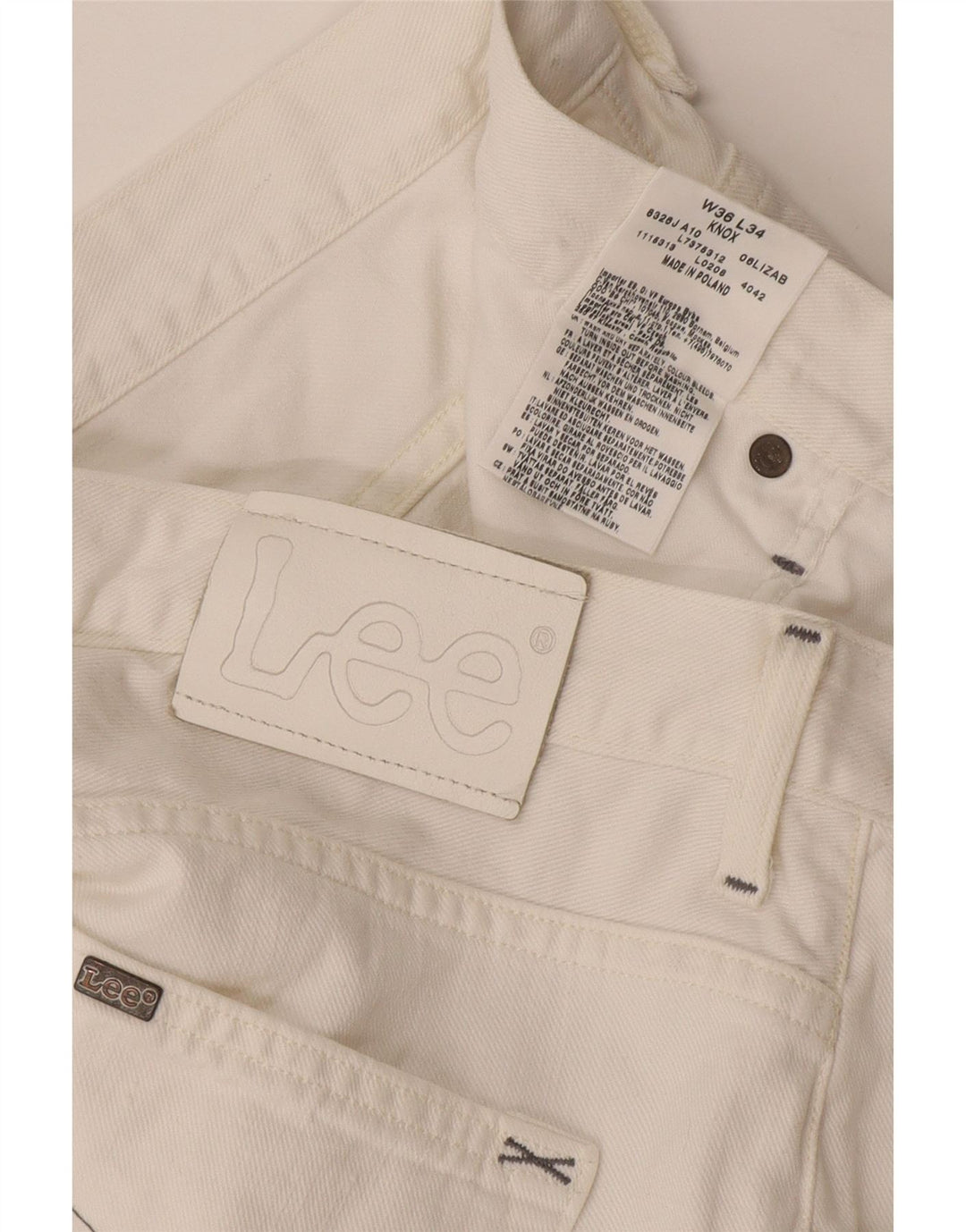 Lee Herren Knox Straight Jeans W36 L34 Weiße Baumwolle