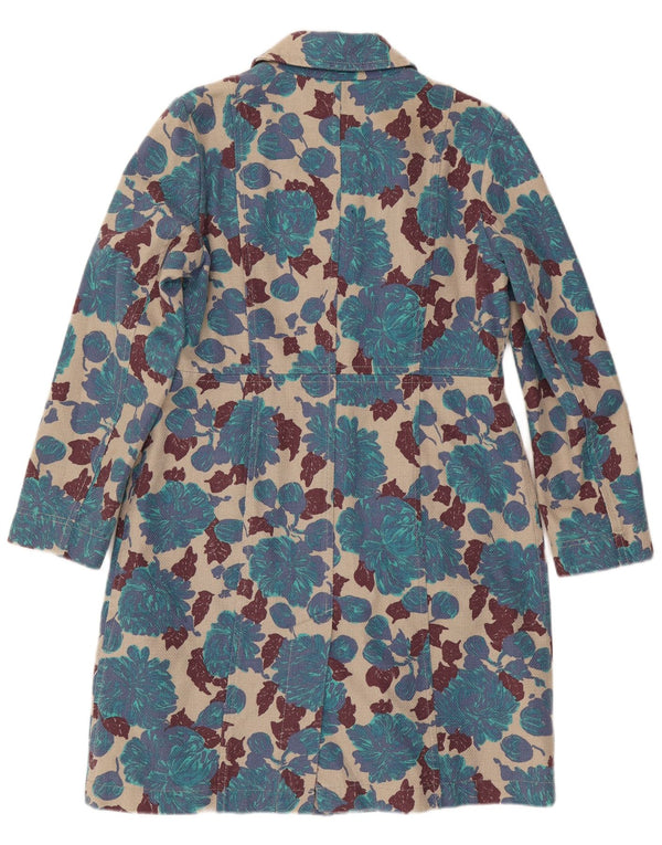 Boden Damenmantel UK 14 Mittelblaue geblümte Baumwolle