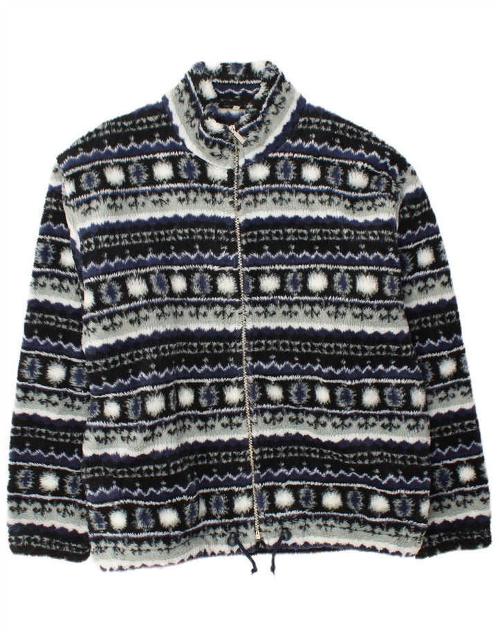 VINTAGE Herren Fleecejacke UK 40 Large Navy Blue Fair Isle