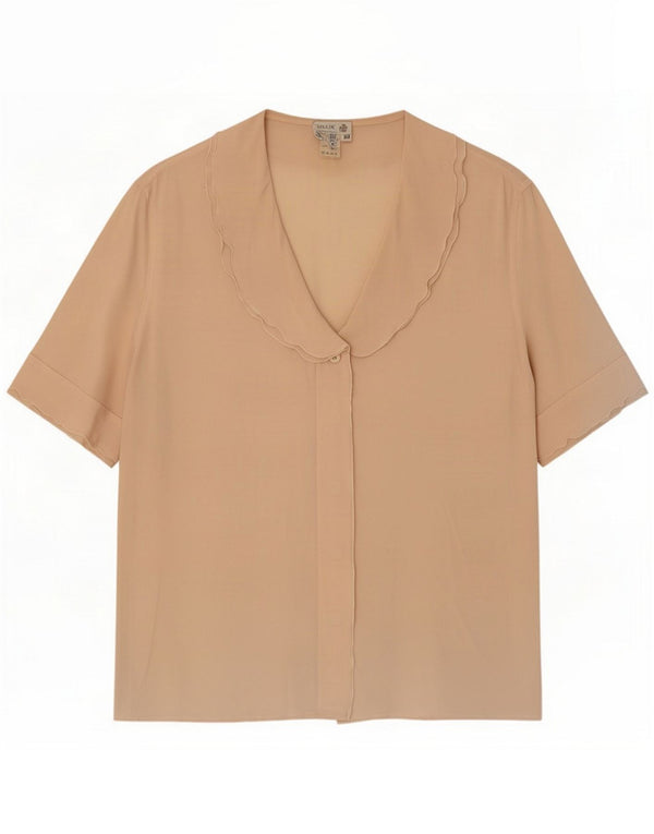 Vintage Damen Kurzarm-Oversize-Hemdbluse IT 44 Mittelbeige Seide