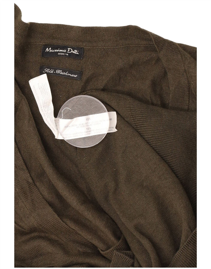 Massimo Dutti Damen-Pullover mit V-Ausschnitt, UK 14, mittlere Khaki-Seide