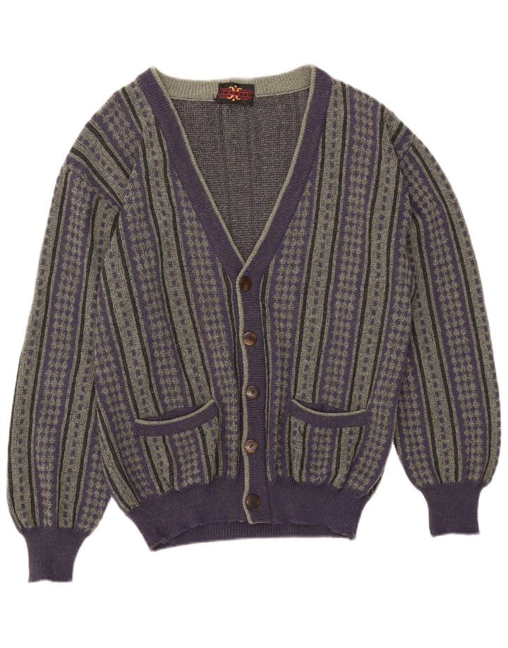 Vintage Herren Cardigan Pullover IT 50 Mittellila gestreift Wolle