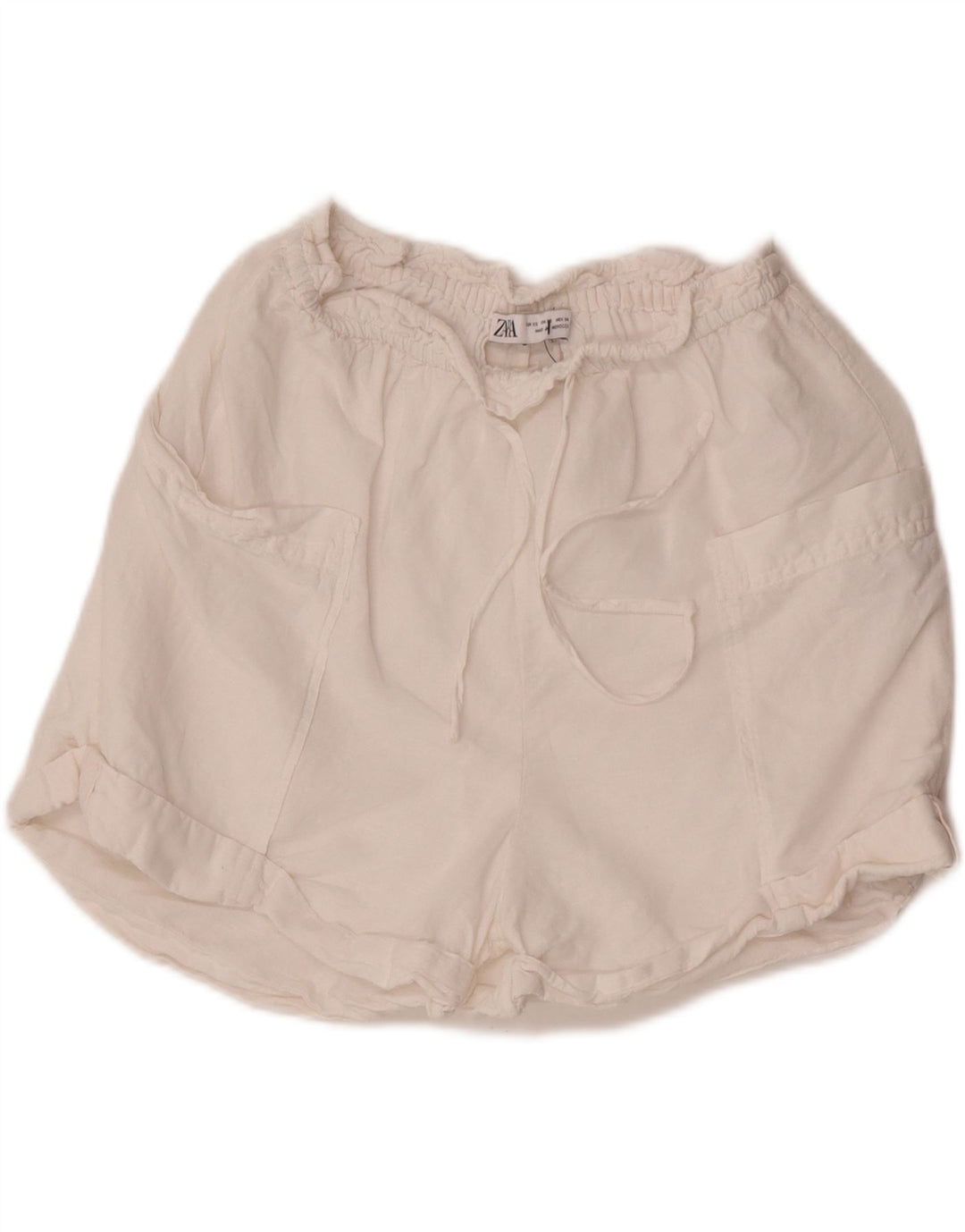 Zara Damen Freizeitshorts XS W24 Weißes Leinen