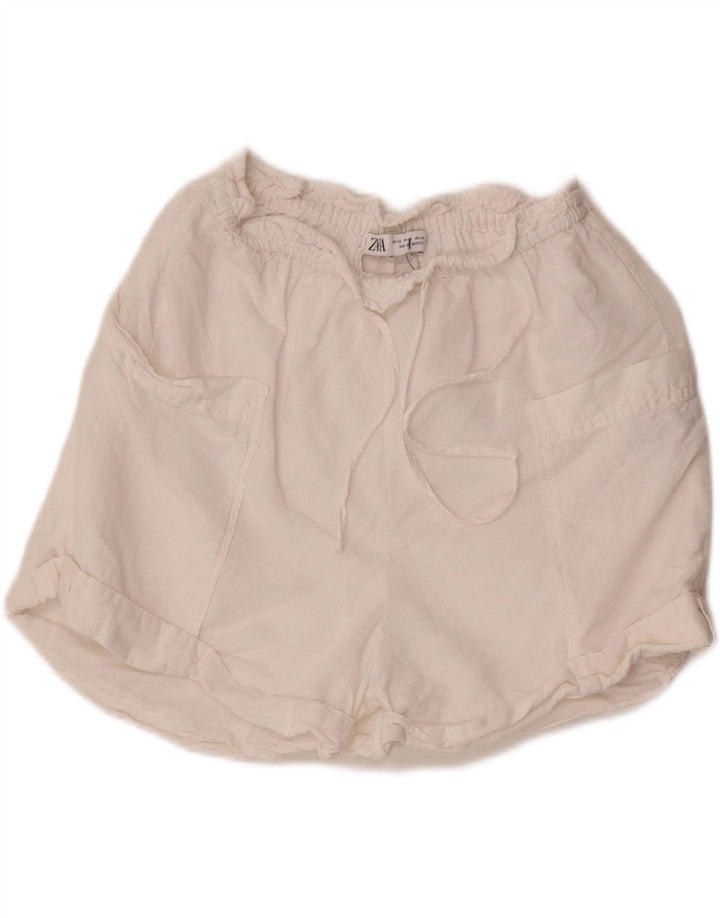 Zara Damen Freizeitshorts XS W24 Weißes Leinen