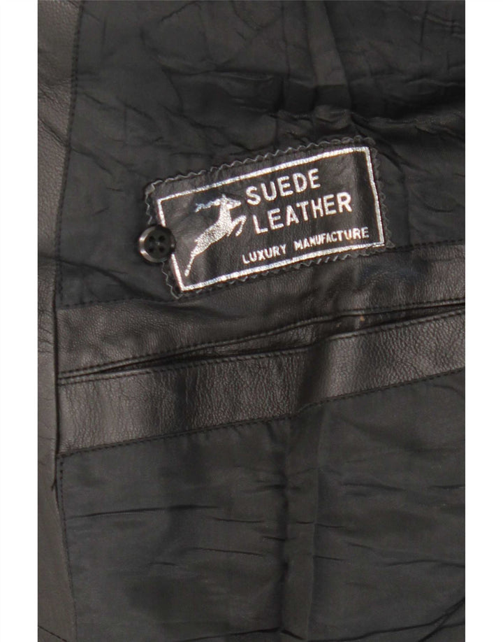 Vintage Herren Leder Zweireiher Mantel UK 38 Medium Schwarz