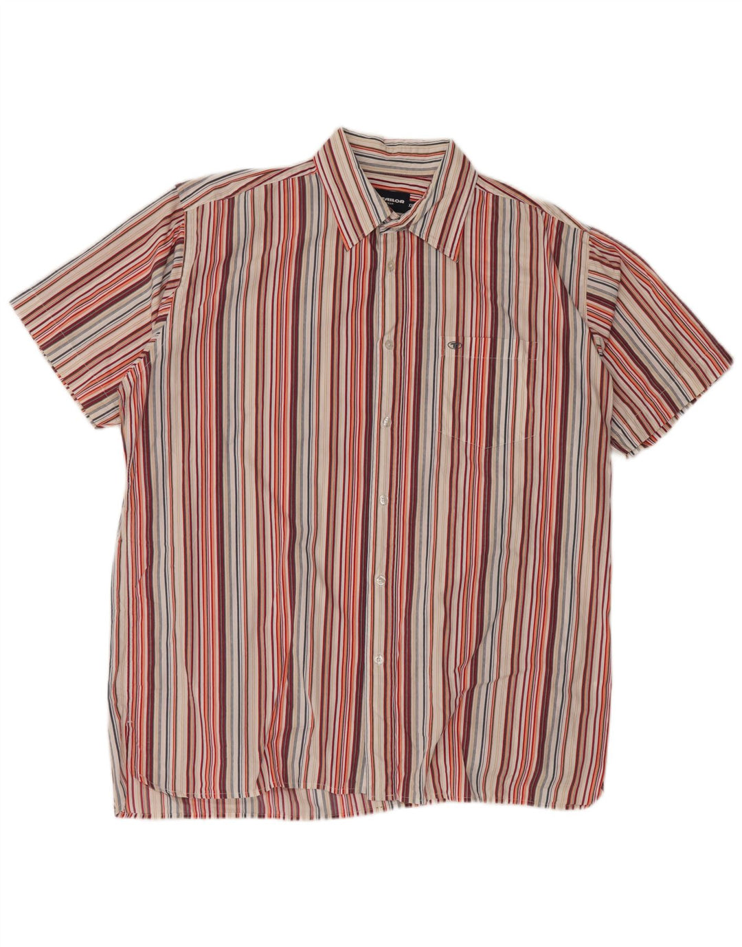 TOM TAILOR Herren Kurzarmhemd 2XL Mehrfarbig gestreift aus Baumwolle