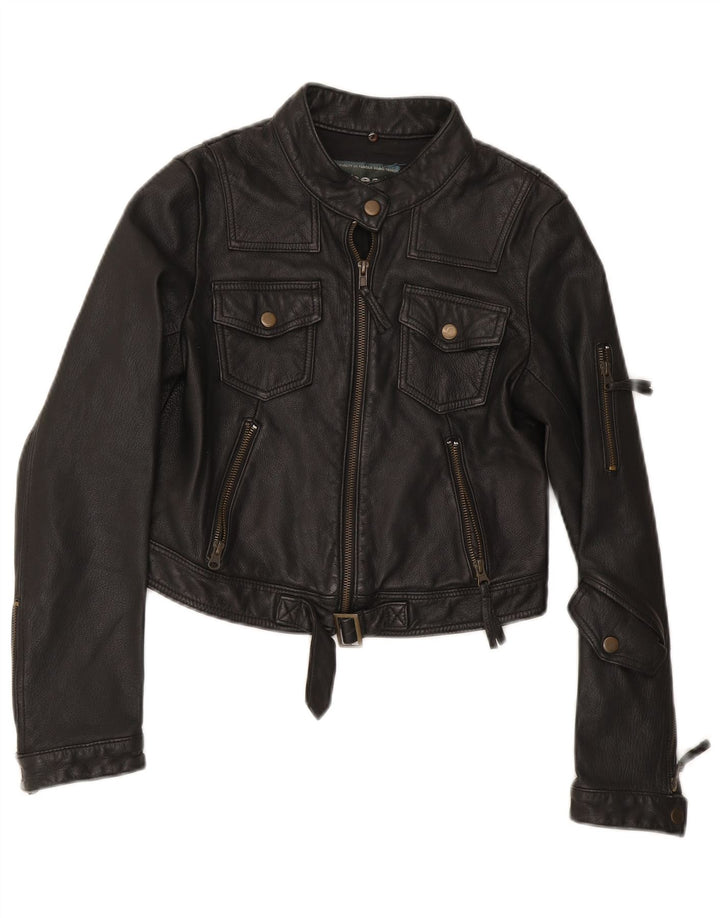 Vintage Damen Biker Lederjacke UK 12 Medium Schwarz