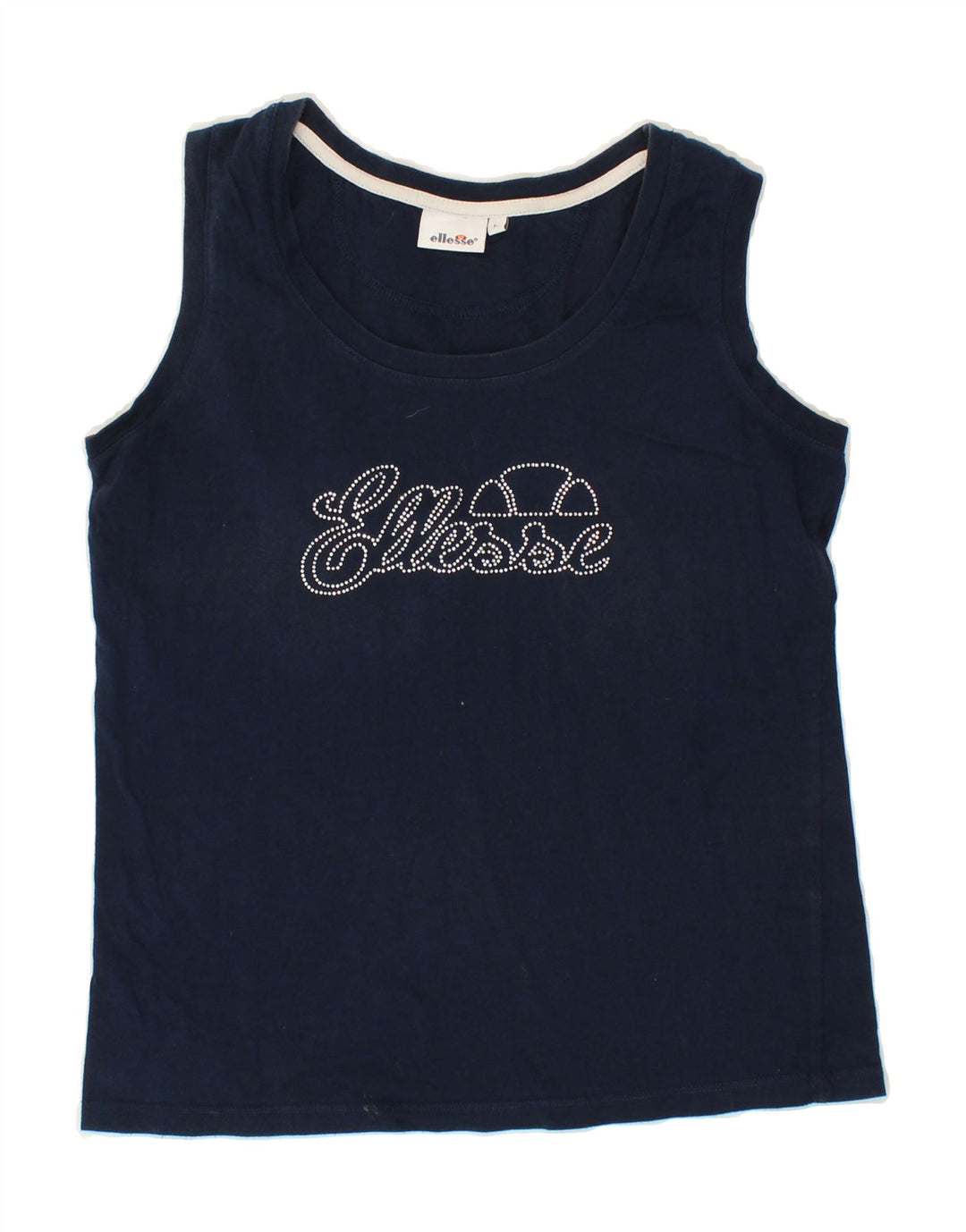 ELLESSE Womens Graphic Vest Top UK 14 Large Navy Blue Vintage Ellesse and Second-Hand Ellesse from Messina Hembry 