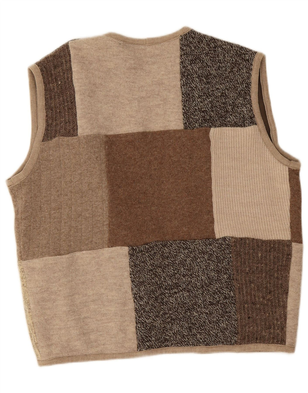 Vintage Damen Ärmelloser offener Cardigan Pullover UK 16 Groß Beige Patchwork