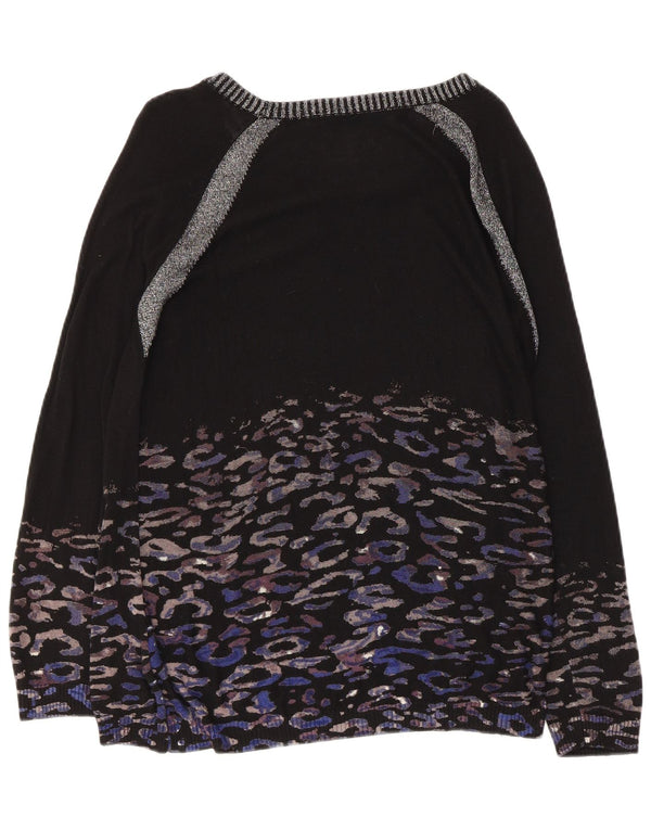Desigual Damen-Pullover mit U-Boot-Ausschnitt, Gr. 10, klein, Schwarz, Tiermuster