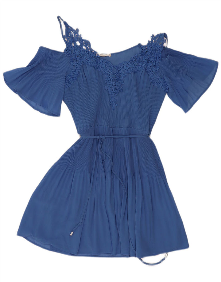 Oasis Schulterfreies Damenkleid UK 14 Mittelblaues Polyester
