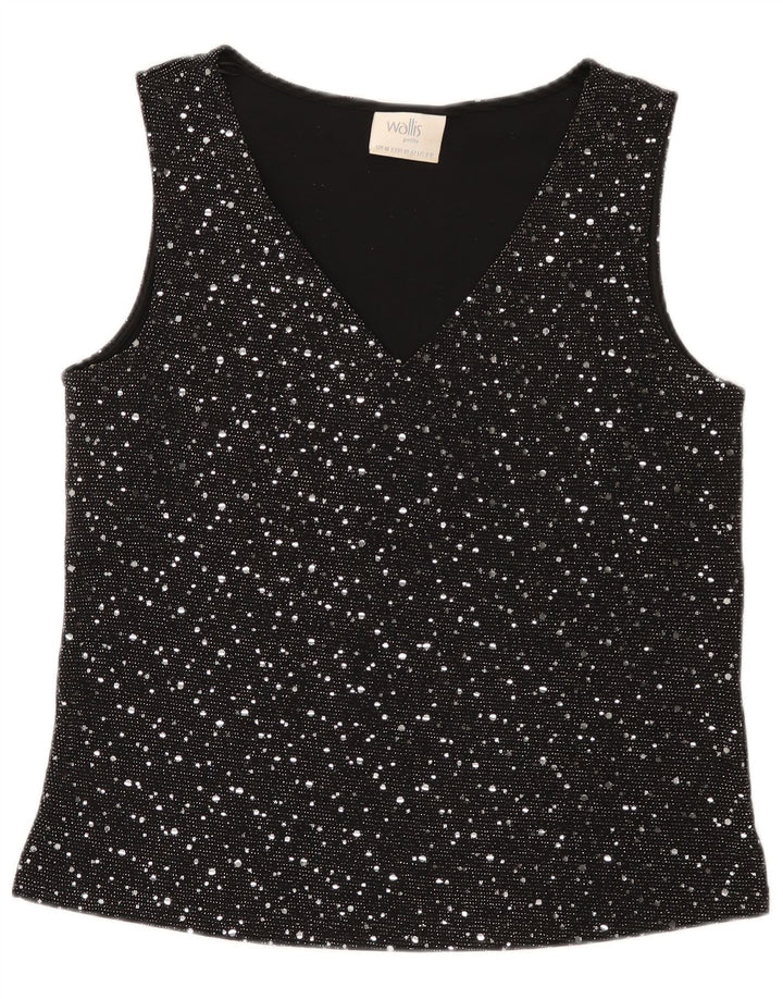 Wallis Ärmelloses Damen-Blusenoberteil, UK-Größe 44, Mittelschwarz geflecktes Nylon
