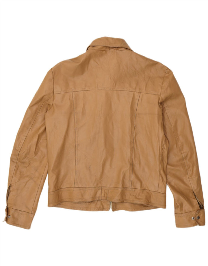 Vintage Damen Lederjacke UK 18 XL Beige Leder