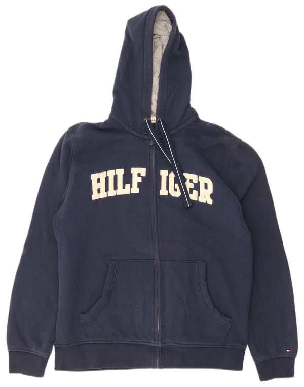 Tommy Hilfiger Herren-Kapuzenpullover mit grafischem Reißverschluss, groß, marineblaue Baumwolle