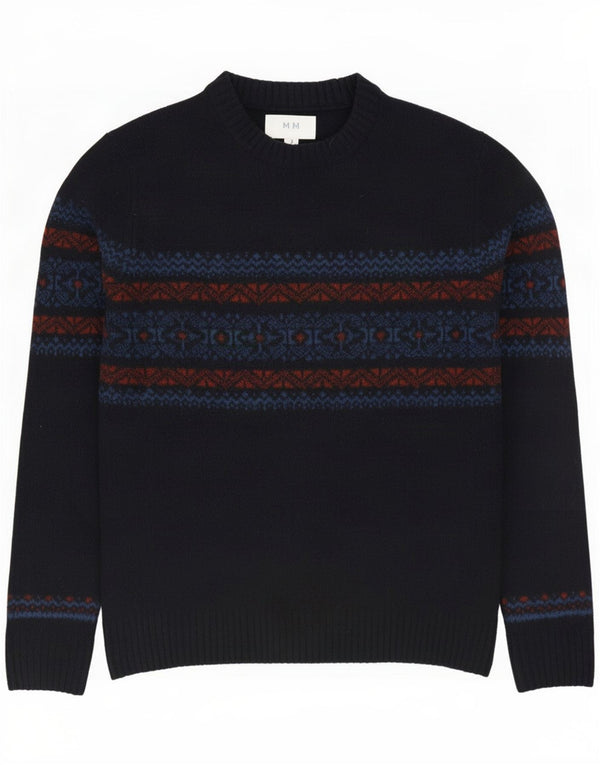 Marks & Spencer Herren-Pullover mit Rundhalsausschnitt, Small Navy Blue Fair Isle