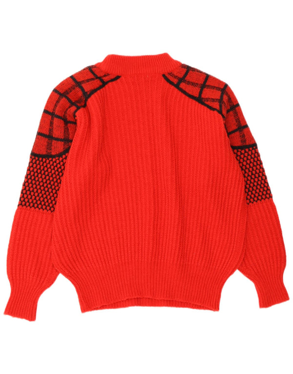 Vintage Damen Rollkragenpullover Pullover UK 16 Großes rotes Karo-Acryl