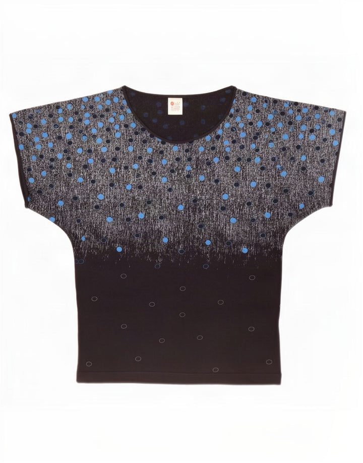 Vintage Damen Bluse Top IT 42 Mittelschwarz gefleckte Baumwolle