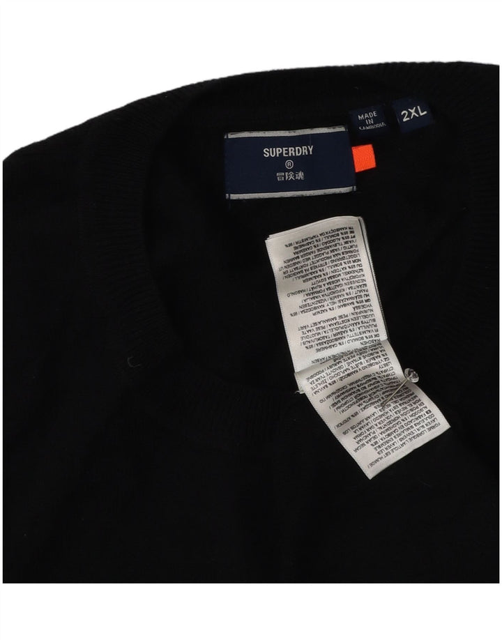 Superdry Herren-Pullover mit Rundhalsausschnitt, 2XL, schwarze Baumwolle
