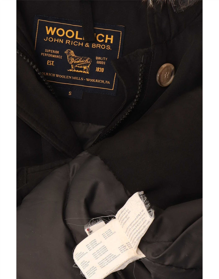 Woolrich Wattierte Damenjacke mit Kapuze, UK 10, Größe S, Schwarz, Baumwolle