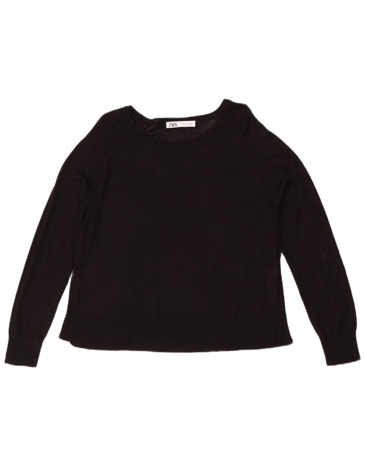 Zara Damen-Pullover mit U-Boot-Ausschnitt, Gr. 14, mittlere schwarze Viskose