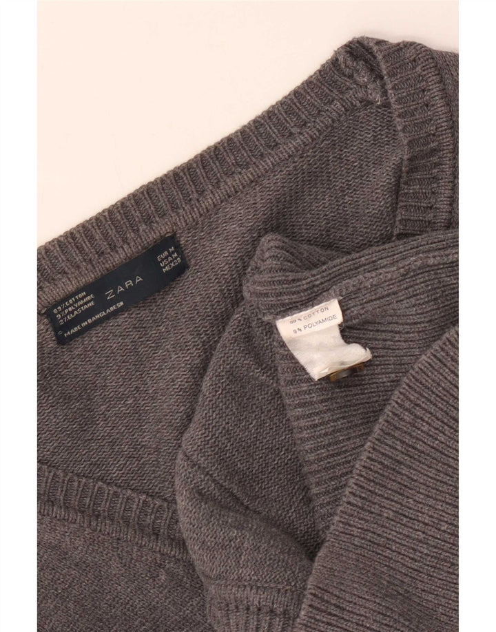 Zara Damen-Cardigan-Pullover UK 12 Mittelgraue Baumwolle