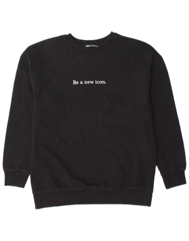 Zara Herren-Sweatshirt mit Grafik, Größe S, schwarze Baumwolle