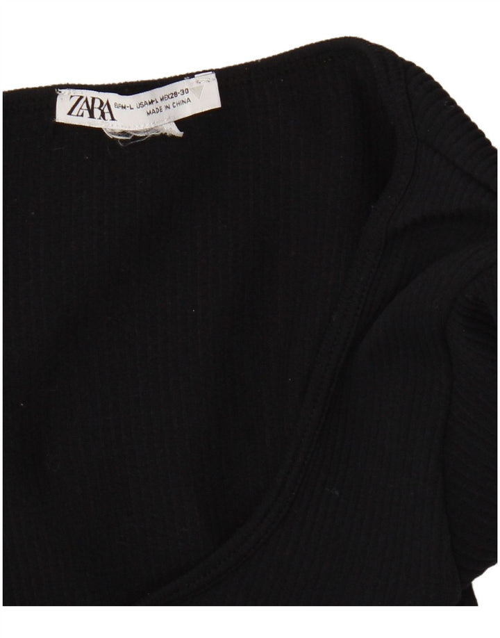 Zara Damen Langarm-Crop-Top UK 16 Large Marineblau